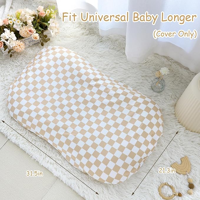 DILIMI Nursing Pillow Cover and Baby Lounger Cover, Comfortable Slipcover Newborn Lounger Cover for Boys Girls, Light Brown Checkerboard (Pillow Not Include)