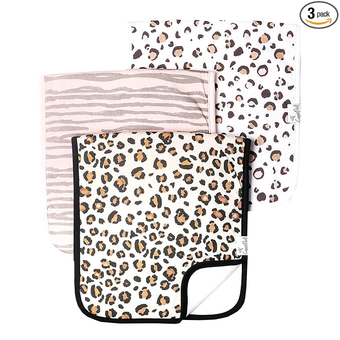 Copper Pearl Premium Baby Burp Cloths - 3-Pack Large Cotton Burp Cloths, Extra Soft Spit Up Rags with 3 Absorbent Layers, Perfect for Baby Boy and Baby Girl Gifts (21" x 10" Size, Zara Set)