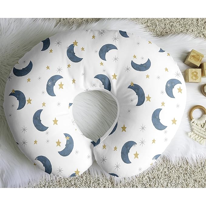 Sweet Jojo Designs Moon and Star Nursing Pillow Cover Breastfeeding Pillowcase for Newborn Infant Bottle Breast Feeding Pillow NOT Included - Navy Blue and Gold Watercolor Celestial Sky Gender Neutral