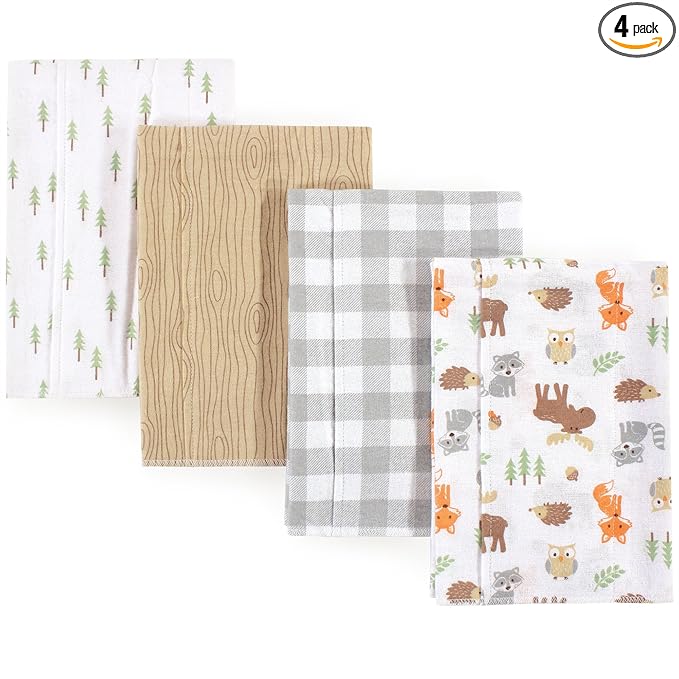 Hudson Baby Unisex Baby Cotton Flannel Burp Cloths, Woodland, One Size