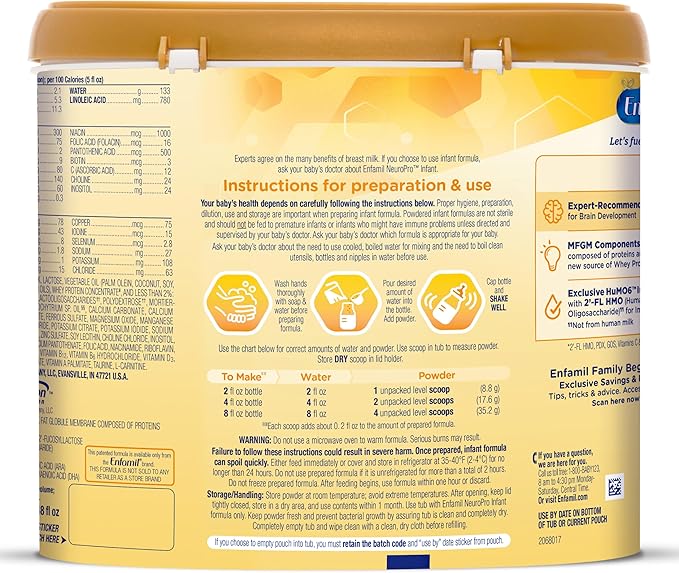 Enfamil NeuroPro Baby Formula, Brain Building Duo DHA & MFGM, Exclusive Immune Supporting HuMO6 Blend, Powder Infant Formula, Baby Milk, 20.7 Oz