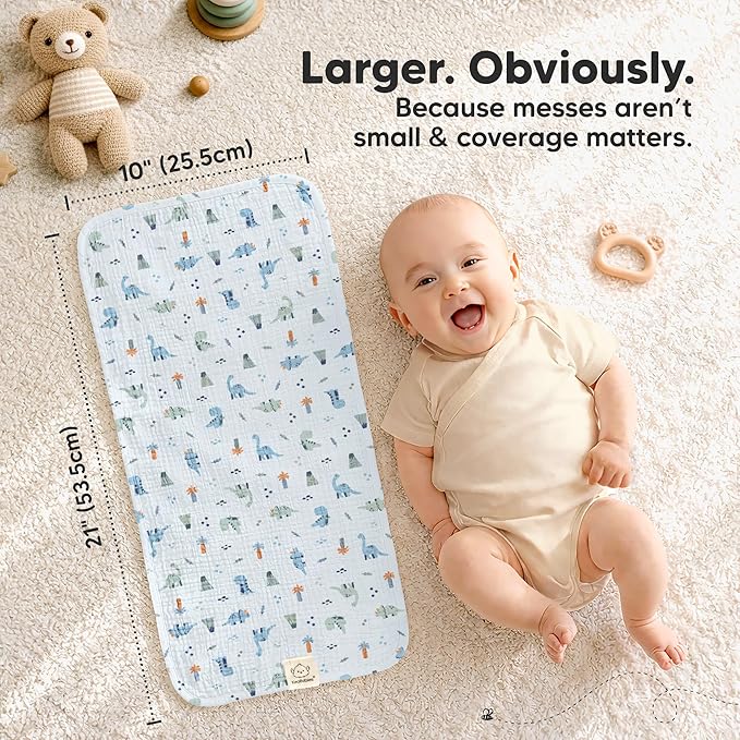 KeaBabies Organic Muslin Burp Cloths Baby Boy, Girl – 5-Pack 100% Cotton Muslin Burping Cloths for Babies, Newborn, 21x10 Large & Absorbent Spit Up Rags, Baby Washcloth, Infant Towels (Dino Park)