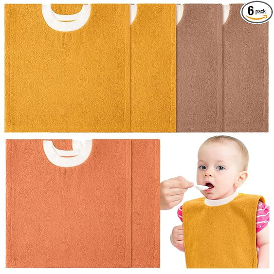Foaincore 6 Pcs Pullover Baby Bibs Cotton Terry Toddler Absorbent Infant for Feeding and Drooling Towel Bib (Warm Color)