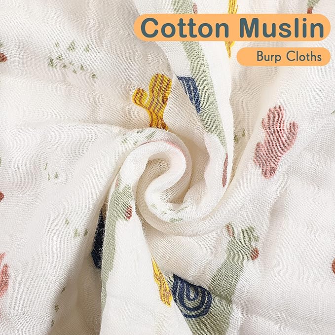 Kenning 20 Pack Muslin Baby Burp Cloths Washcloths Set Large 20 x 10 Inches and 10 x 10 Inches Cotton Boy Girl Burp Rags Combo Cute Face Towels Gift 6 Layers Absorbent, 20 Styles for Baby Shower
