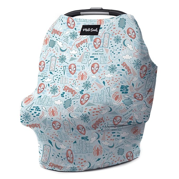 Milk Snob Original Marvel 5-in-1 Baby Cover, Breastfeeding, Car Seat, Carrier, Stroller, High Chair, Shopping Cart, Canopy, Baby Shower Gender Neutral Gifts, Nursing Top (Spider-Man Sketch Book)