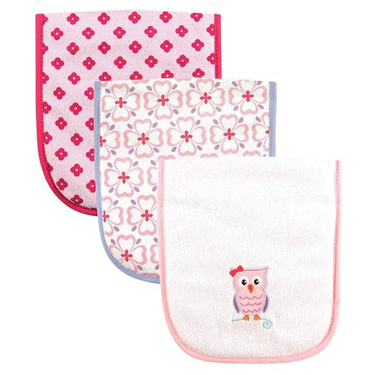 Luvable Friends Unisex Baby Cotton Burp Cloths with Fiber Filling, Owl, One Size
