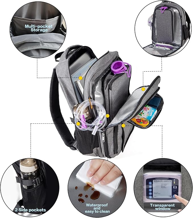 Feeding Tube Backpack for G J GJ Tube G tube Accessories Supplies Backpack for Enteral Feeding Pump Bags Fits 500ml to 1200ml for Adults (Grey2)