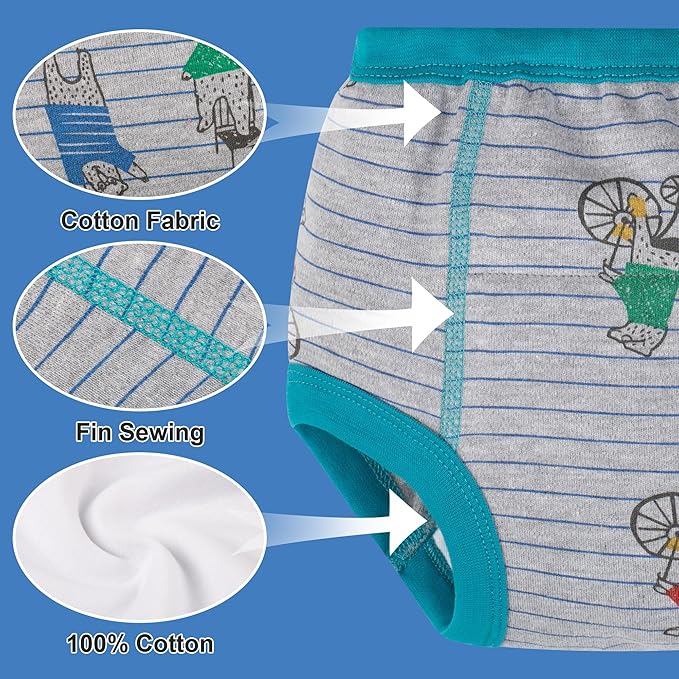 BIG ELEPHANT 10-Pack Baby Potty Training Underwear, Soft 100% Cotton Absorbent Training Pants for Boys & Girls, 7-8Y