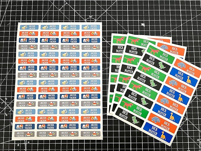 128 Custom Waterproof Dishwasher Safe Kid Name Labels for Daycare, School Supply, Baby Bottles, Lunch Boxes and Cups, Travel. Cute Personalized Design Name Stickers (Pattern 10)