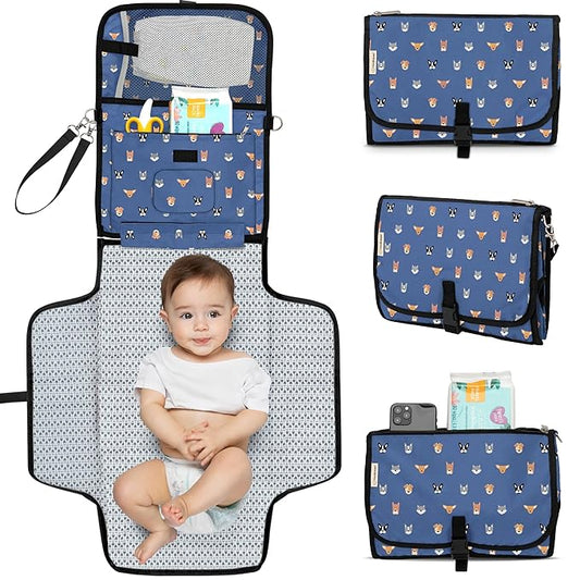 KeaBabies Portable Diaper Changing Pad, Travel, Car - Large Waterproof Baby Changing Mat, Wipeable, Padded, On The Go Travel Diaper Clutch Bag, Easy to Use Pockets for Newborn Essentials (Pets & Paws)