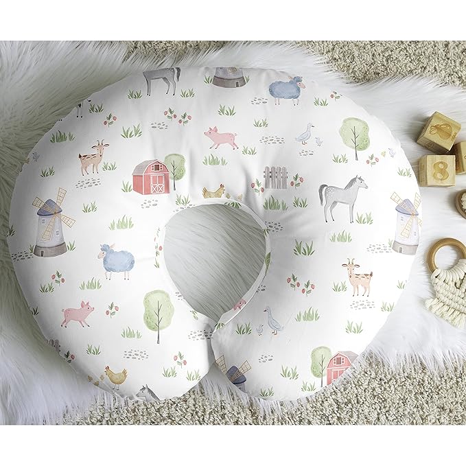 Sweet Jojo Designs Farm Animals Nursing Pillow Cover Breastfeeding Pillowcase Newborn Infant Bottle Breast Feeding Pillow NOT Included Watercolor Farmhouse Barn Horse Cow Gender Neutral