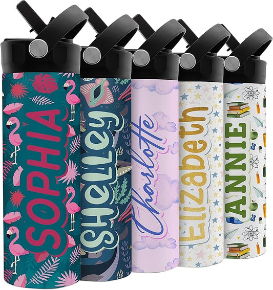 Personalized Water Bottle for Kids - 20 oz - 14 Design Options, Custom Water Bottle for Children - End of School Year Gifts, Back to School Gifts - BPA FREE, Double-Wall Insulation - Flamingo