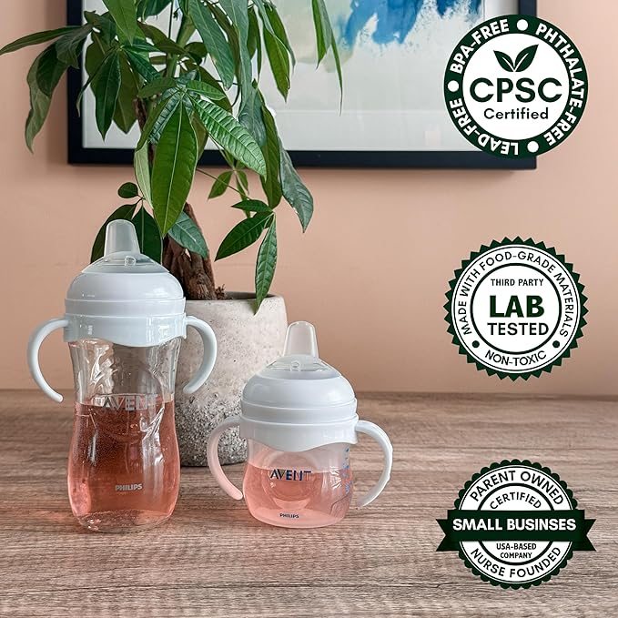 Sippy Spout Nipples with Handles for Philips Avent Natural Baby Bottles and Glass Bottles, Food Grade Soft Spout Silicone, BPA-Free, Leak and Spill Proof, Convert to Sippy Cup Transition, 4+ Months
