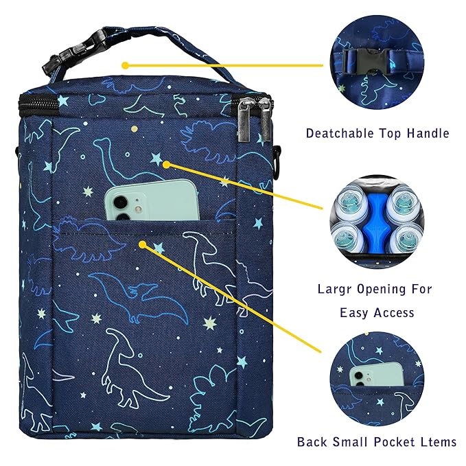 Breastmilk Cooler Bag with Ice Pack Fits 4 Baby Bottles Up To 9 Ounce Insulated Baby Bottle Bag Breast Milk Cooler on the Go with Strap Cooler Bag for Nursing Mom Daycare or Travel