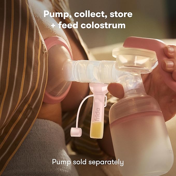 Frida Mom Colostrum Pump Adapter, Connects to Frida Manual Breast Pump to Catch Colostrum, Includes Adapter, 2 Colostrum Collectors, 6 Labels, Cleaning Brush & Cloth, Safe Materials, 11pc kit