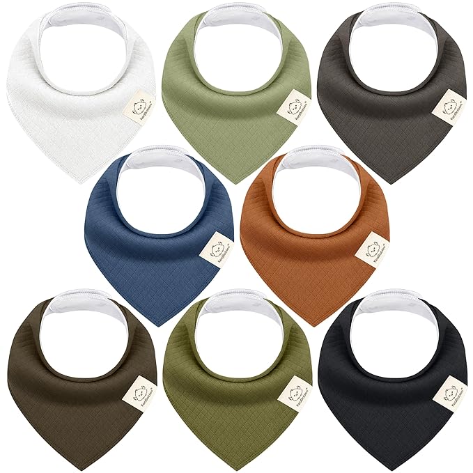 KeaBabies 8-Pack Bandana Bibs for Baby Girls, Boys - Organic Cotton Baby Bibs for Drooling & Teething Newborn, Toddler, Infant 0-36 months, Extra Soft, Absorbent Cloth with Snaps (Basic/Quin)