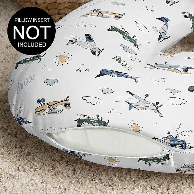 Sweet Jojo Designs Green Vintage Airplane Boy Nursing Pillow Cover, Baby Breastfeeding Slipcover for Infant, Newborn, Nursery, Bottle or Breast Feeding Pillowcase (Pillow NOT Included) Transportation