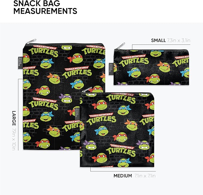 Simple Modern Nickelodeon Viacom Reusable Snack Bags for Kids | Food Safe, BPA Free, Phthalate Free, Polyester Zip | Washable & Refillable Sandwich Bag | Ellie Collection | 3 pack | TMNT Turtles Unite