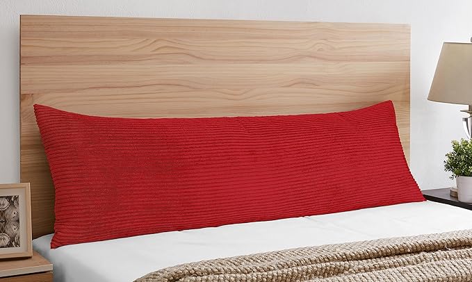 Sweet Jojo Designs Burgundy Red Unisex Boy or Girl Body Pillow Cover Case – Decorative Accent Long Couch Kids Bed Pregnancy Pillowcase 54x20 - Solid Color Striped Corduroy Textured Minimalist