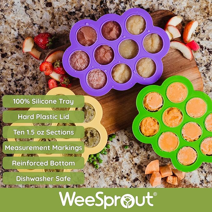 WeeSprout Baby Meal Prep Bundle - Glass Baby Food Storage Jars Containers with Plastic Lids & Silicone Freezer Tray - Microwave, Freezer & Dishwasher Safe - for Baby Food & Breast Milk