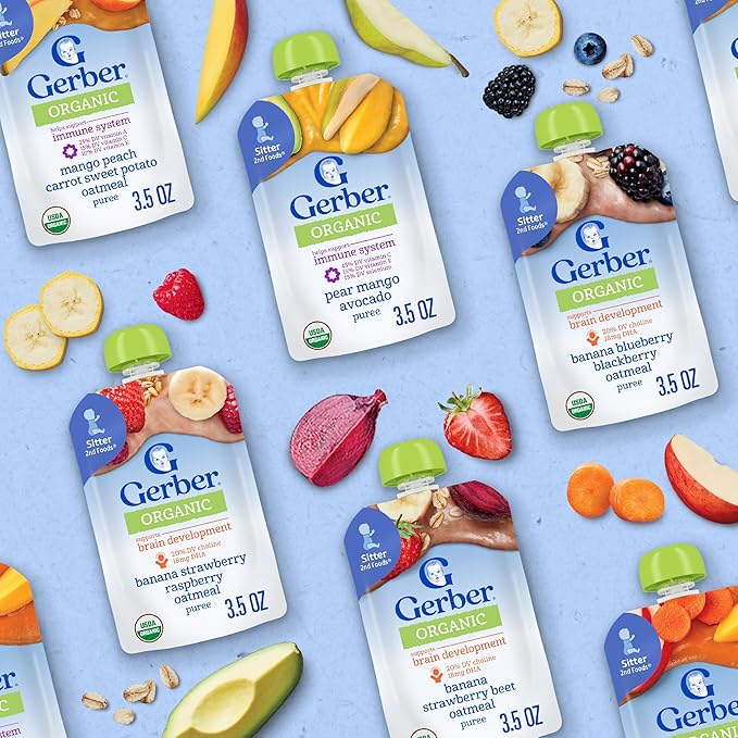 GERBER Infant Puree Organic Variety Pack 2nd Food Pouches 18x3.5oz