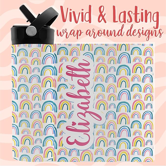 Personalized Water Bottle for Kids - 20 oz - 14 Design Options, Custom Water Bottle for Children - End of School Year Gifts, Back to School Gifts - BPA FREE, Double-Wall Insulation - Rainbow