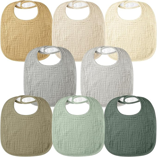 Bearmoss Baby Bibs for Drooling and teething 100% Cotton Muslin Bibs for Baby Boy & Girl,Adjustable, Ultra Absorbent,8 Pack