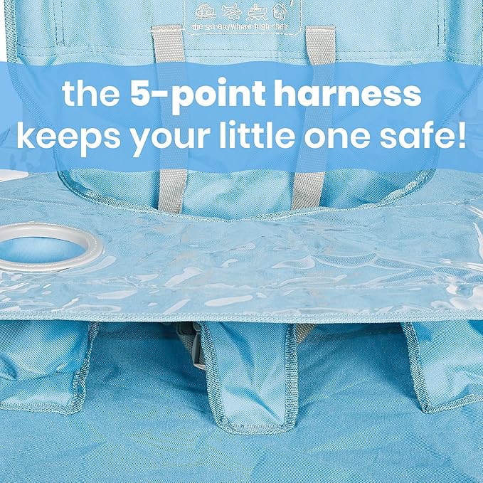 ciao! Baby Portable High Chair for Babies & Toddlers, Fold Up Outdoor Travel Seat with Tray & Carry Bag for Camping, Picnics, Beach Days, Sporting Events & More, Slate Blue