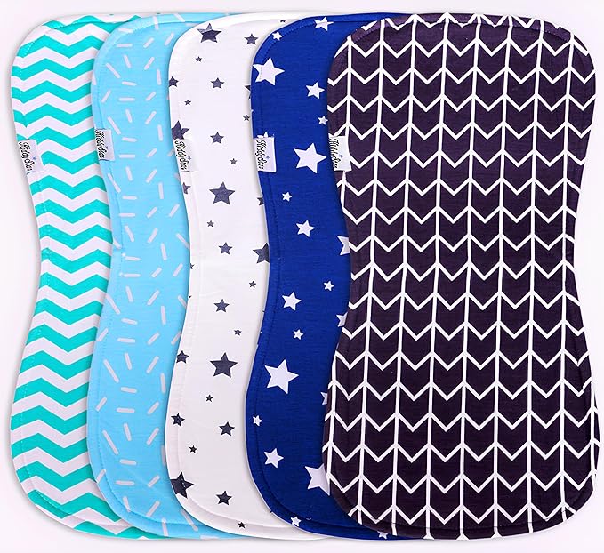 KiddyStar 5-Pack Burp Cloths – Organic Cotton, Soft, Large & Absorbent 3-Layer Towels for Newborns – Essential for Feeding & Spit-Up