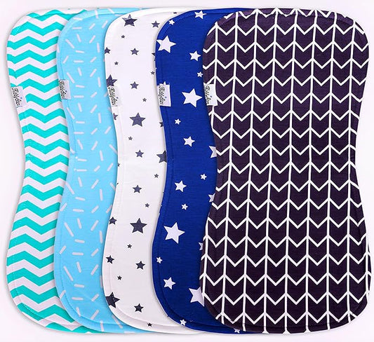 KiddyStar 5-Pack Burp Cloths – Organic Cotton, Soft, Large & Absorbent 3-Layer Towels for Newborns – Essential for Feeding & Spit-Up