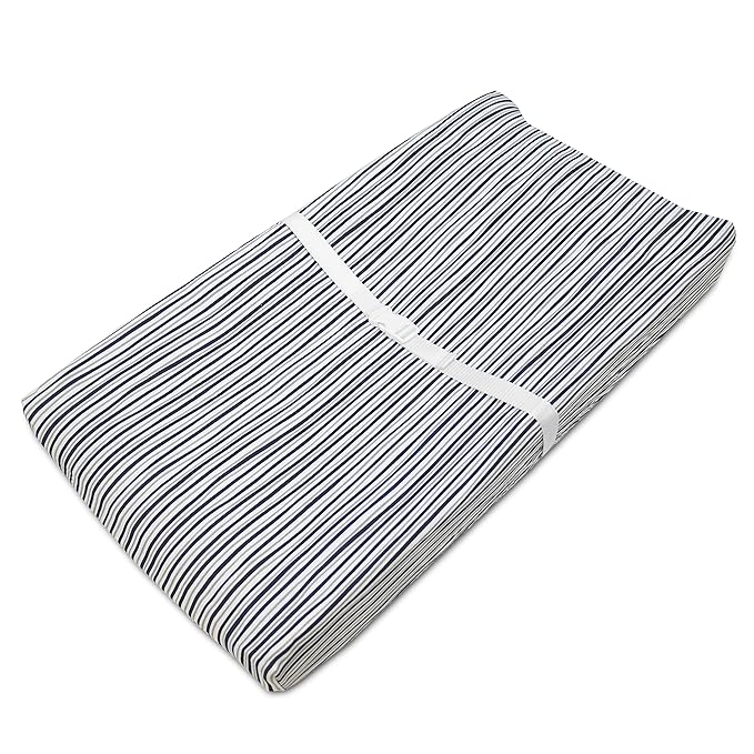 American Baby Company Printed 100% Cotton Knit Fitted Contoured Changing Table Pad Cover/Sheet - Compatible with Mika Micky Bassinet, Navy/Gray Funny Stripes, for Boys and Girls