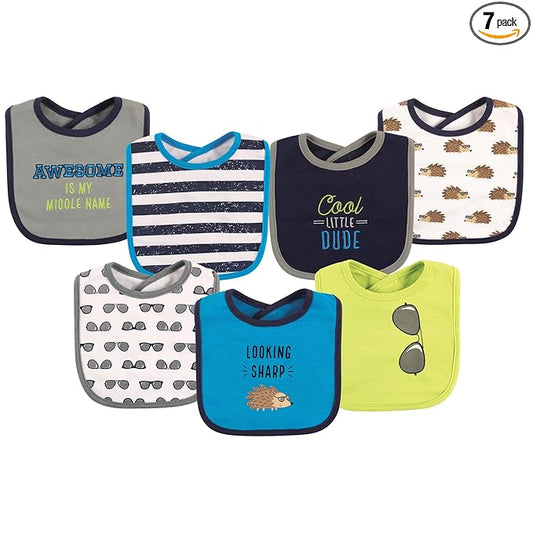 Hudson Baby Unisex Baby Cotton Bibs, Hedgehog, One Size