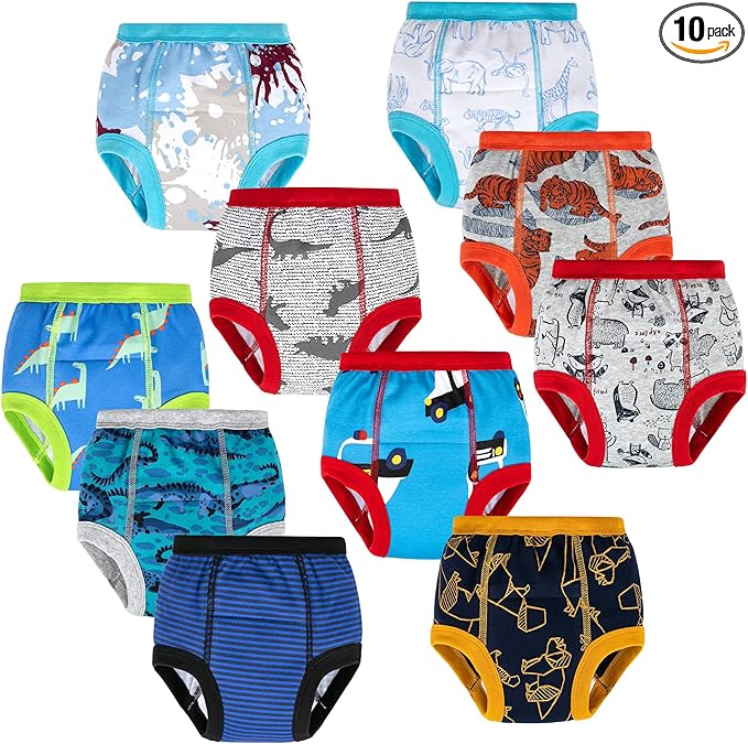 BIG ELEPHANT 10-Pack Baby Potty Training Underwear, Soft 100% Cotton Absorbent Training Pants for Boys & Girls, 3T