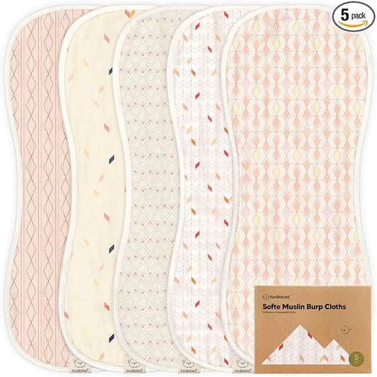 5-Pack Muslin Burp Cloths Baby Boy, Girl - Very Absorbent Baby Burp Cloth Rags, 8-Layers Viscose Derived from Bamboo Cotton Muslin Towel, Super Soft Spit Up Rags, No Shrink Washcloths (Prism)