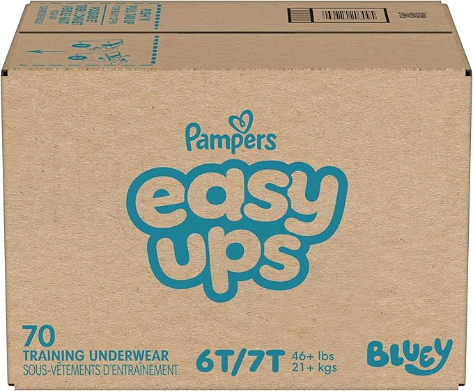 Easy Ups Girls & Boys Potty Training Pants, Size 6T-7T, 70 Count, Bluey Absorbent Training Underwear, Up to 100% Leakproof Day and Night, Hypoallergenic (Packaging May Vary)