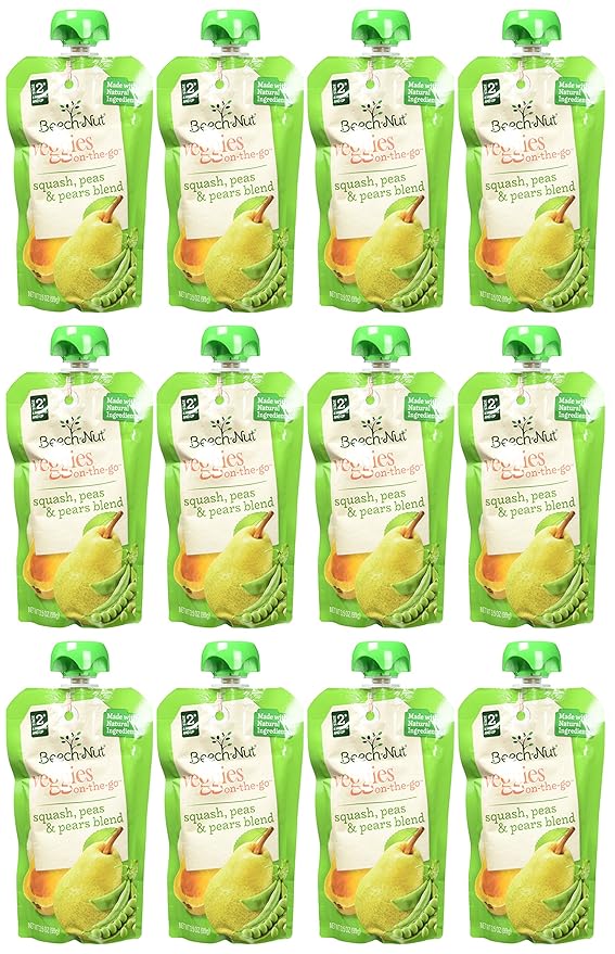 Beech-Nut Baby Food Pouches, Squash Peas Pears Veggie Puree Baby & Toddler Food, 3.5 oz (24 Pack)