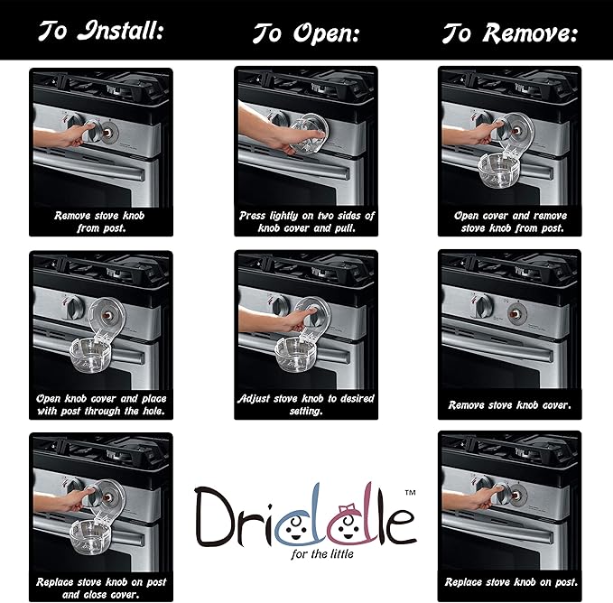 6 Pack Clear Stove Knob Safety Covers - Protect Little Kids with A Child Proof Lock for Oven/Stove Top/Gas Range - Baby/Toddler Kitchen Safety Guard - Check Dimensions.