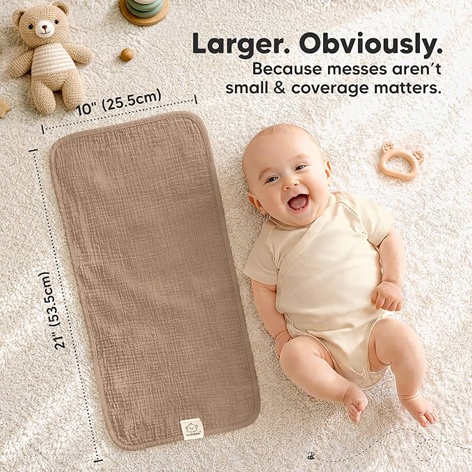 KeaBabies Organic Muslin Burp Cloths Baby Boy, Girl – 10-Pack 100% Cotton Muslin Burping Cloths for Babies, Newborn, 21x10 Large & Absorbent Spit Up Rags, Baby Washcloth, Infant Towels (Ecru)