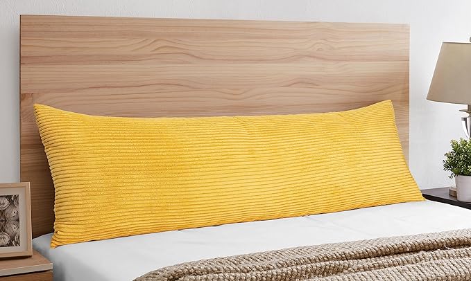 Sweet Jojo Designs Mustard Yellow Unisex Boy or Girl Body Pillow Cover Case – Decorative Accent Long Couch Kids Bed Pregnancy Pillowcase 54x20 - Solid Color Striped Corduroy Textured Minimalist