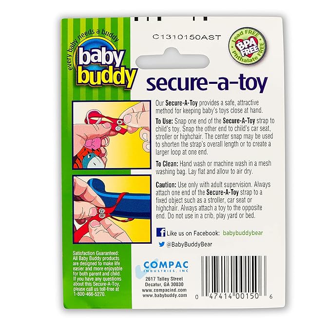 Baby Buddy Secure-A-Toy - Straps Toys, Teether, or Pacifiers to Strollers, Highchairs, Car Seats— Safety Leash With Adjustable Length to Keep Toys Sanitary & Clean, Pink/White 2 Count (Pack of 2)