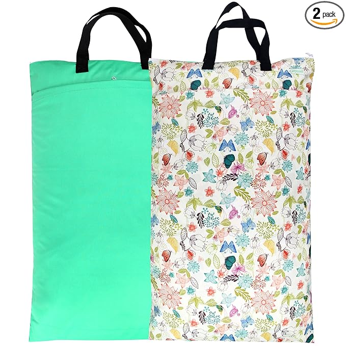 wegreeco Reusable Hanging Wet Dry Cloth Diaper Bag (Jade, Camellia)
