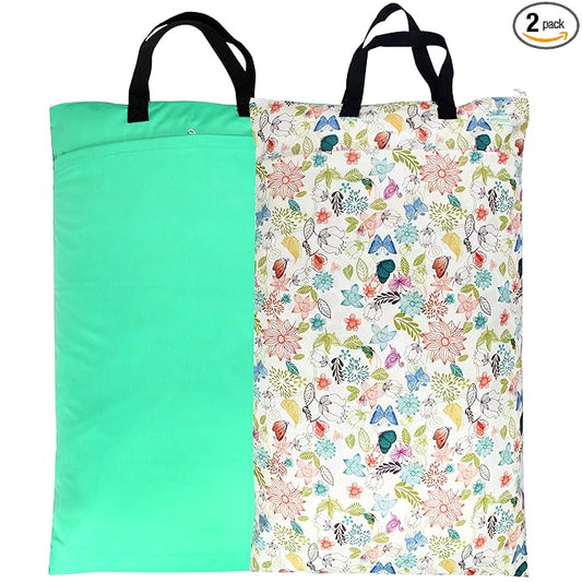 wegreeco Reusable Hanging Wet Dry Cloth Diaper Bag (Jade, Camellia)