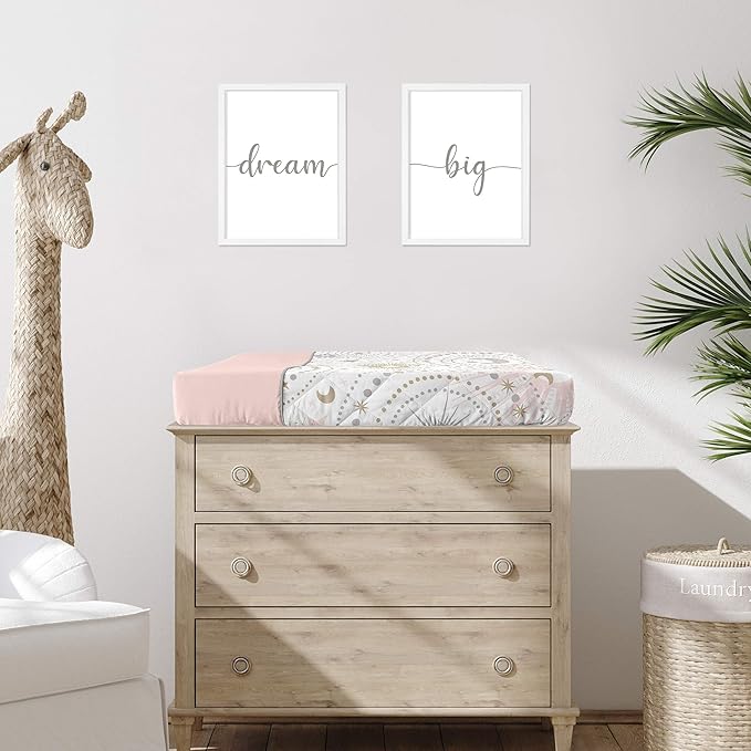 Sweet Jojo Designs Star and Moon Girl Baby Changing Pad Cover – Infant Newborn Diaper Table Change Mat Sheet - Blush Pink Gold and Grey Celestial Sky Stars Shabby Chic