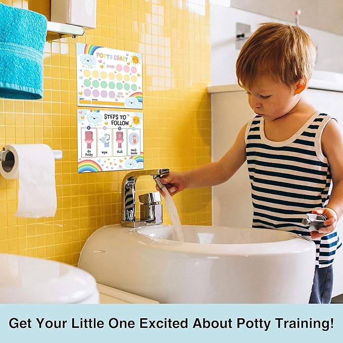 Rainbow Potty Trainning Sticker Chart for Toddlers Boys Girls, 10 Potty Training Chart with 216 Stickers & 1 Routine Card - A16