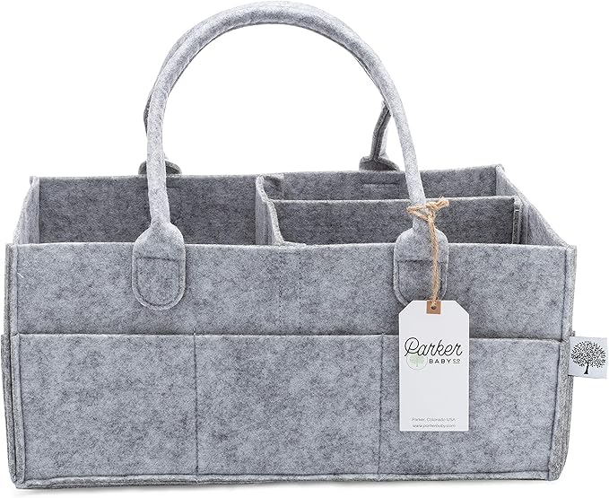 Parker Baby Co. Diaper Caddy Gift Set - Includes a Large and Regular size Nursery Storage Bin and Car Organizer for Diapers and Baby Wipes - Gray