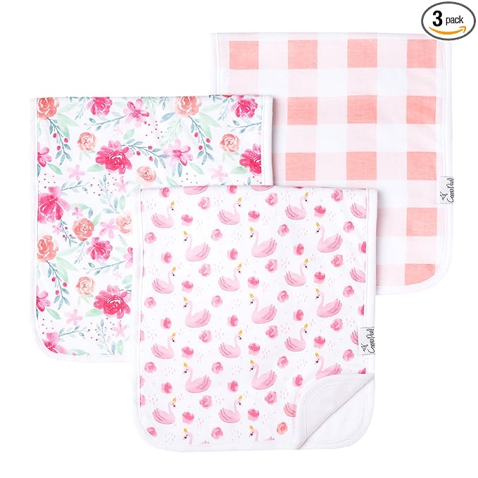 Copper Pearl Premium Baby Burp Cloths - 3-Pack Large Cotton Burp Cloths, Extra Soft Spit Up Rags with 3 Absorbent Layers, Perfect for Baby Girl Gifts (21" x 10" Size, June Set)
