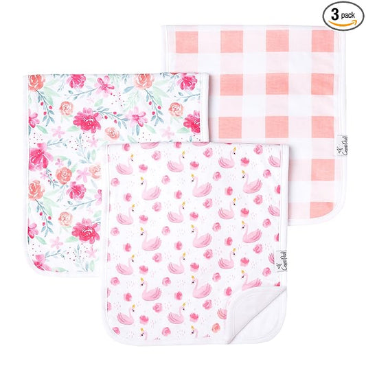 Copper Pearl Premium Baby Burp Cloths - 3-Pack Large Cotton Burp Cloths, Extra Soft Spit Up Rags with 3 Absorbent Layers, Perfect for Baby Girl Gifts (21" x 10" Size, June Set)