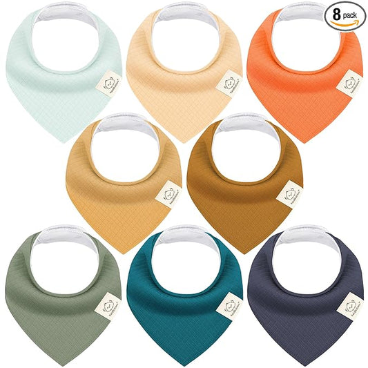 KeaBabies 8-Pack Bandana Bibs for Baby Girls, Boys - Organic Cotton Baby Bibs for Drooling & Teething Newborn, Toddler, Infant 0-36 months, Extra Soft, Absorbent Cloth with Snaps (Eclipse/Quin)