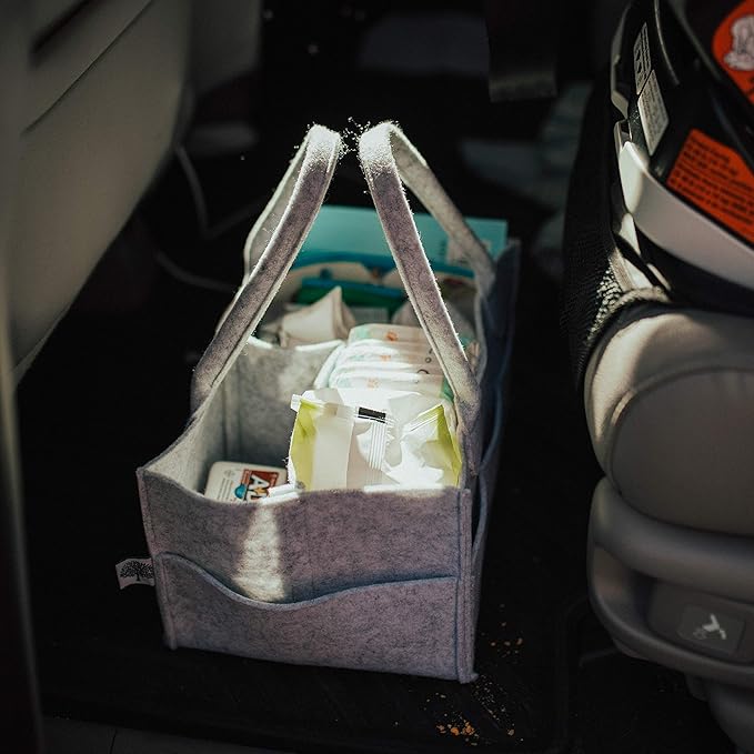 Parker Baby Co. Diaper Caddy Gift Set - Includes a Large and Regular size Nursery Storage Bin and Car Organizer for Diapers and Baby Wipes - Gray