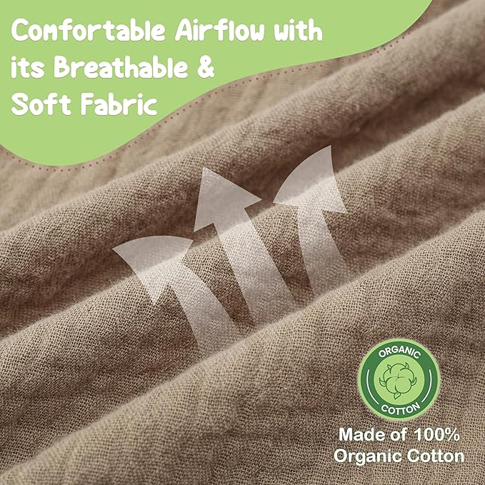 100% Organic Cotton Nursing Cover & Shawl - 43 x 28 Inch Breathable Muslin Breastfeeding Nursing Apron Cover with Arch Neckline for Mothers, Multi-use Carseat Canopy (Beige)